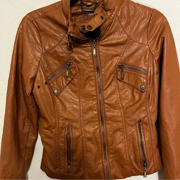 J2 faux leather camel brown jacket juniors size medium moto style - Picture 6 of 16